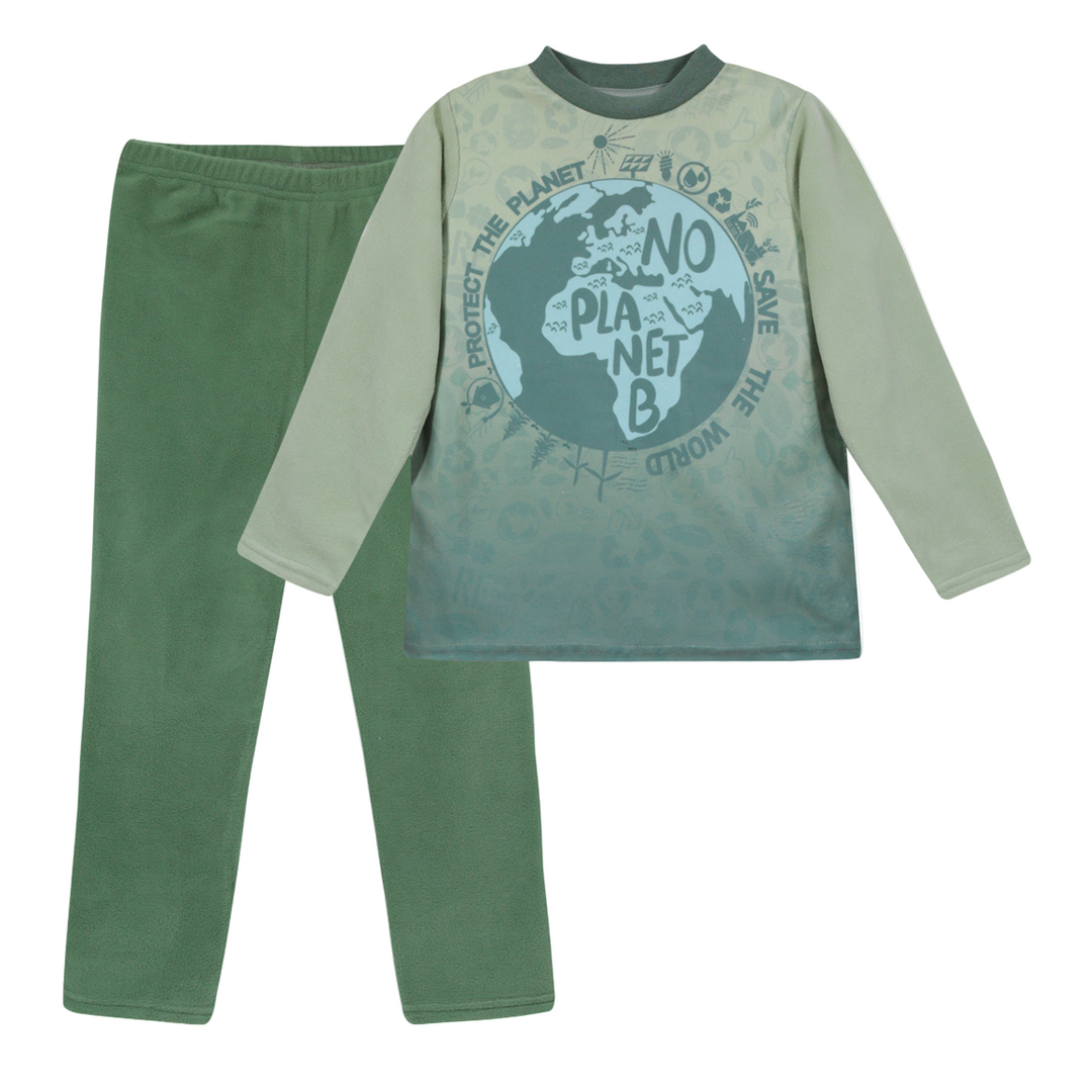 Pijama Niño Polar Reciclado Bicolor Sublimado Planet Verde H2O