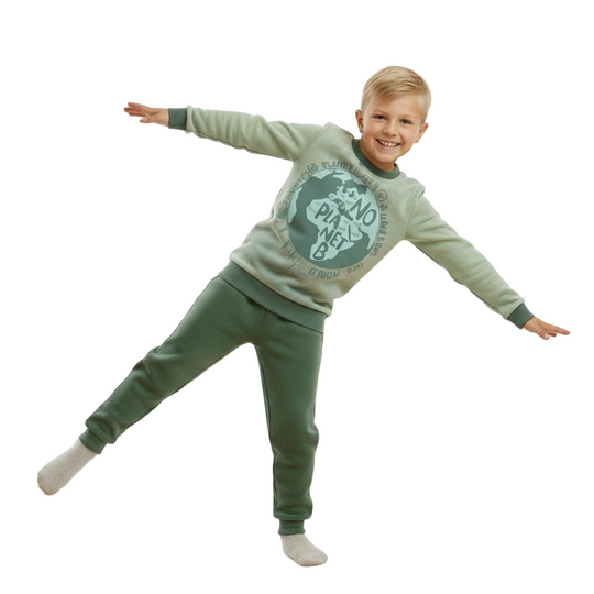 Pijama Niño Polar Reciclado Bicolor Sublimado Planet Verde H2O