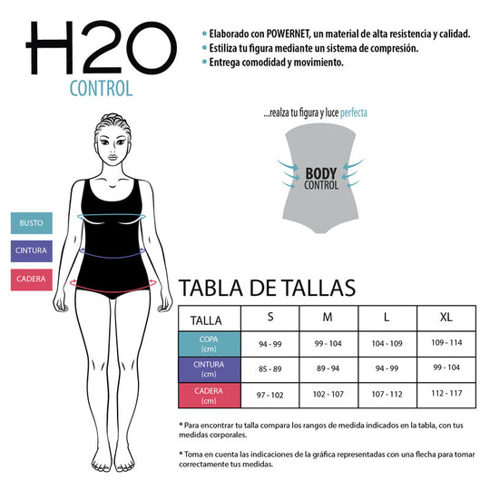 Traje de Baño Entero Mujer Control H2O Wear Cortes Diagonales Negro Pizarra