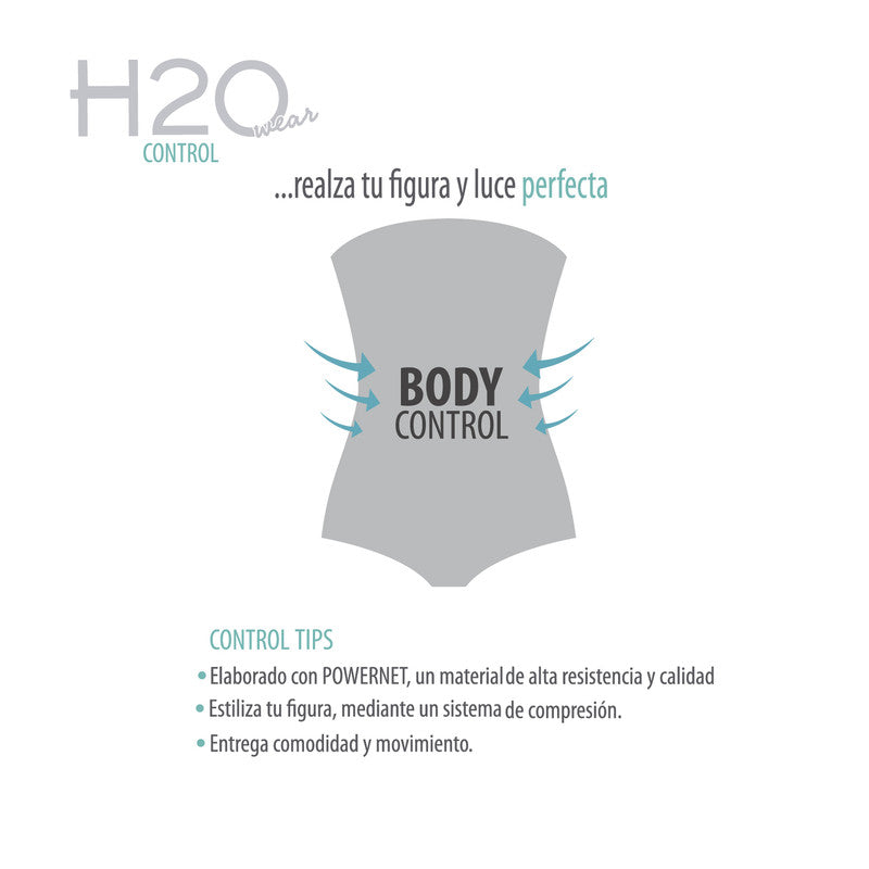 Traje de Baño Entero Mujer Control H2O Wear Cortes Diagonales Negro Pizarra