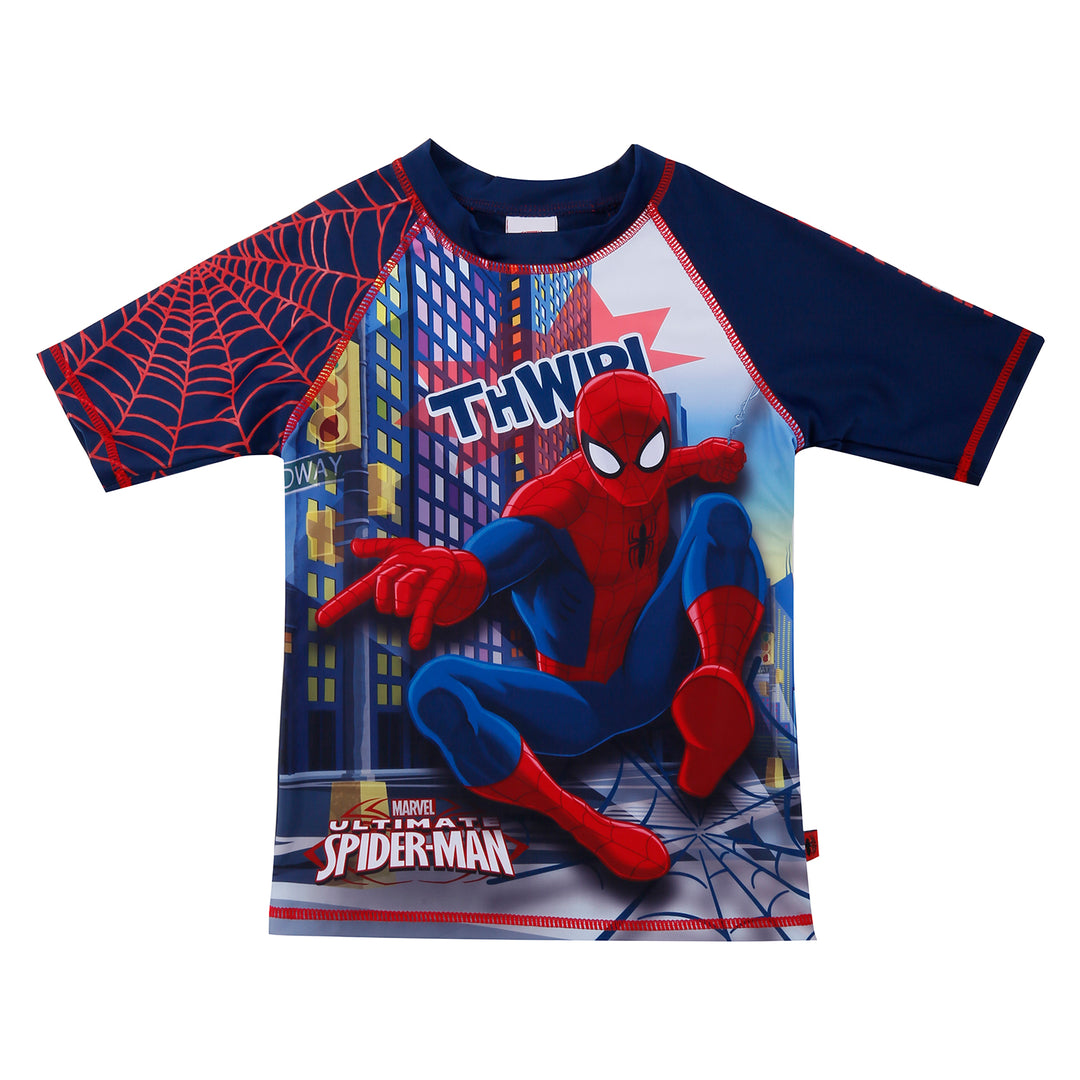 Polera Niño Manga Corta UV 50 Disney Spiderman Turquesa