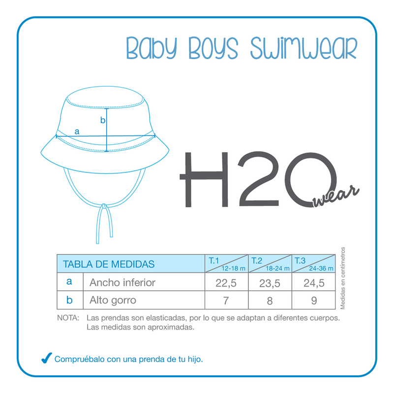 Traje de Baño Bebe Niño Gorro UV 50+ H2O Wear Azul Estampado