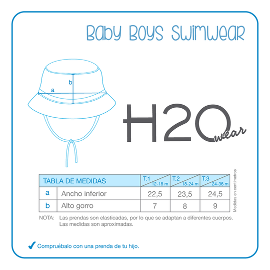 Traje de Baño Bebe Niño Gorro UV 50+ H2O Wear Azul Estampado