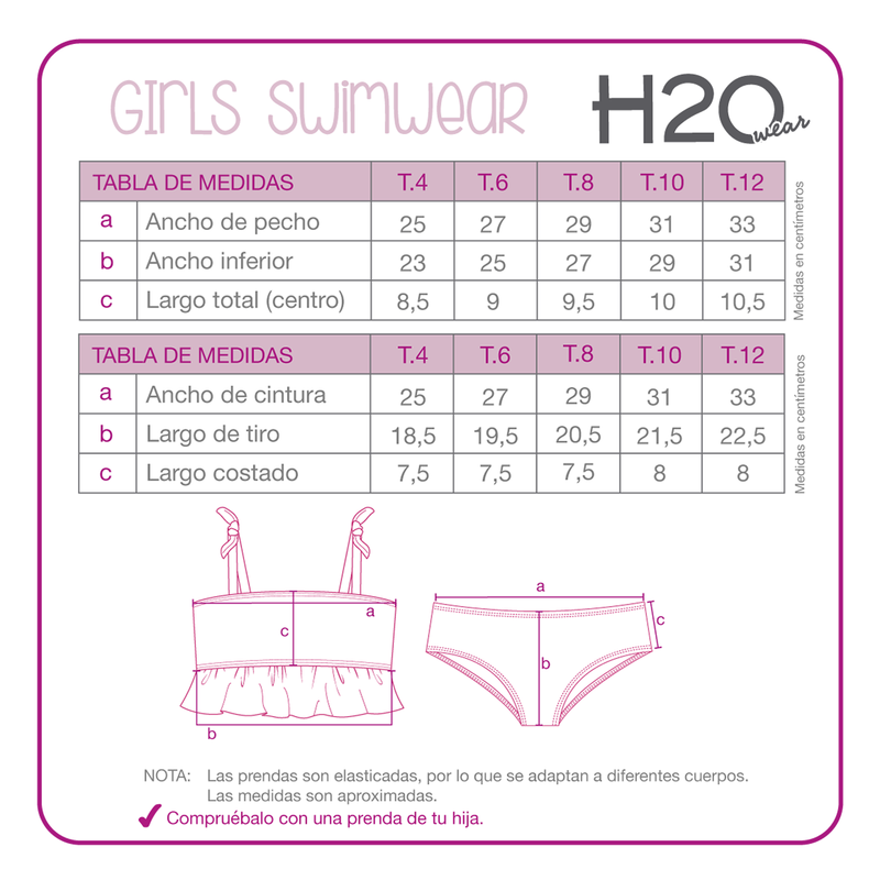 Traje de Baño Bikini UV30+ con Vuelos para Niña Rosado