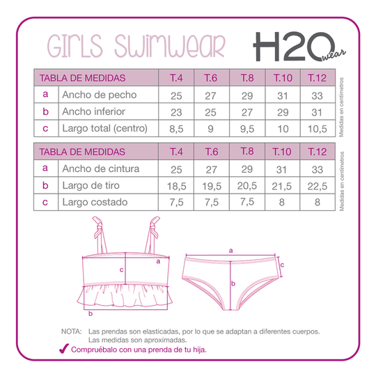 Traje de Baño Bikini UV30+ con Vuelos para Niña Rosado