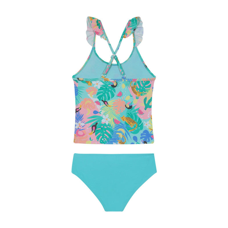 Traje de Baño Niña Tankini UV30+ H2O Wear Verde C/Vuelos