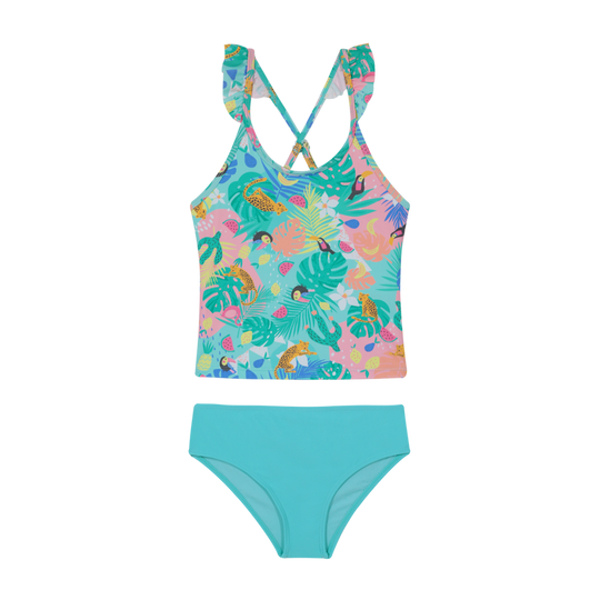 Traje de Baño Niña Tankini UV30+ H2O Wear Verde C/Vuelos