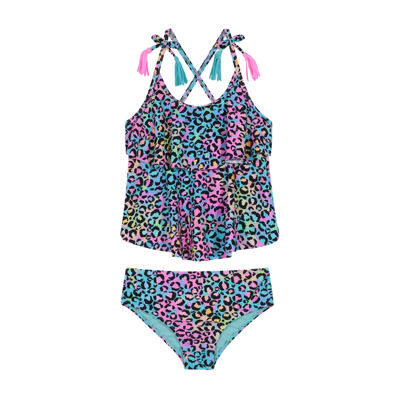 Traje de Baño Tankini UV30+ con Vuelos para Niña Rosado