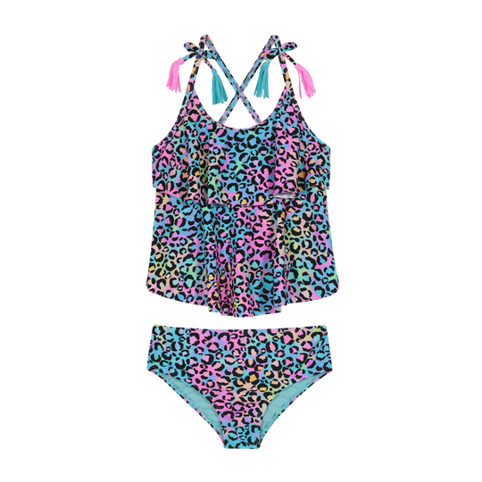 Traje de Baño Tankini UV30+ con Vuelos para Niña Rosado