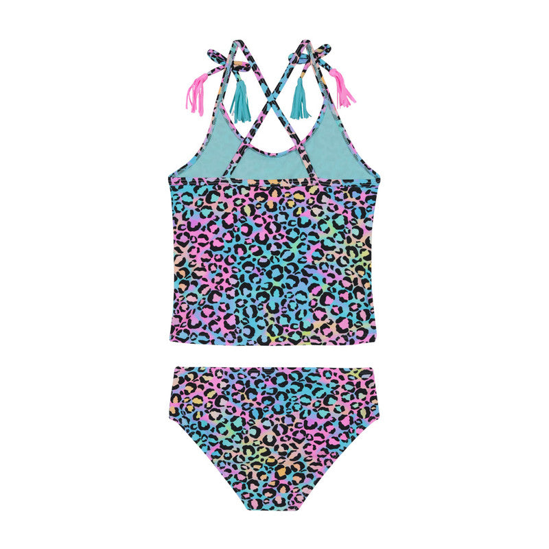 Traje de Baño Tankini UV30+ con Vuelos para Niña Rosado