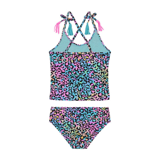Traje de Baño Tankini UV30+ con Vuelos para Niña Rosado