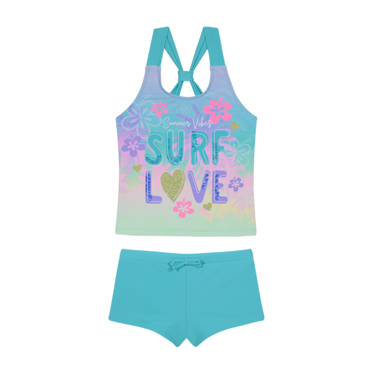 Traje de Baño Tankini UV30+ Sublimado para Niña Turquesa