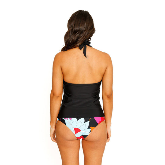 Traje de Baño Tankini Top Halter Liso para Mujer Negro
