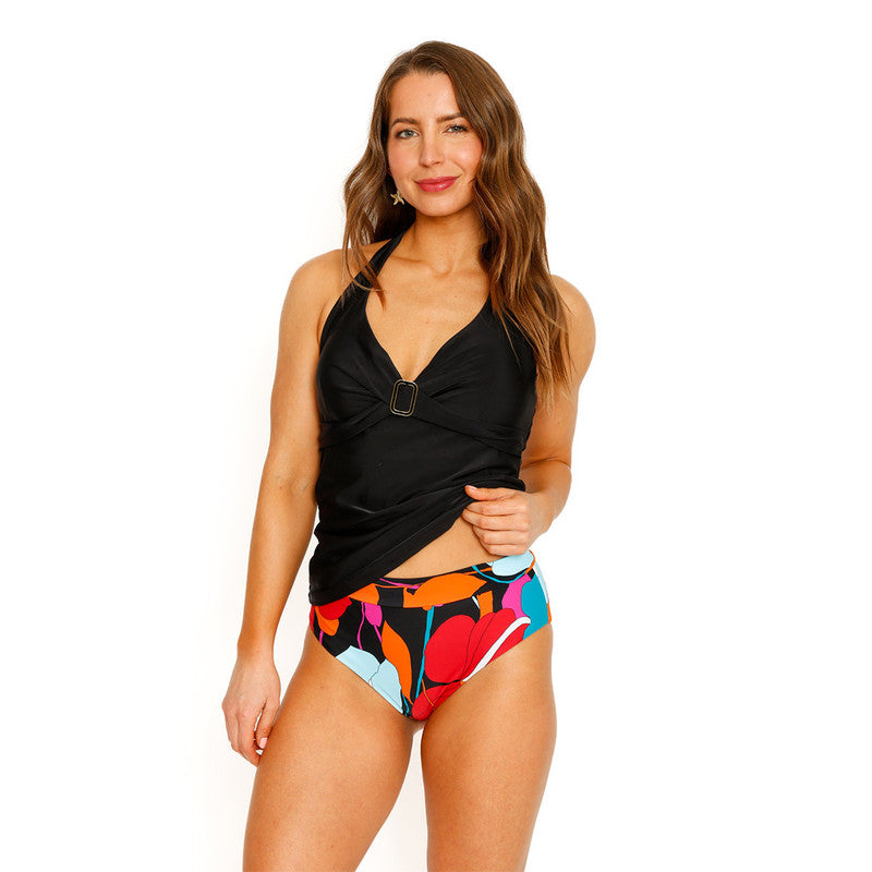Traje de Baño Tankini Top Halter Liso para Mujer Negro