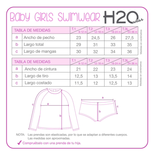 Traje de Baño Bebe Niña Set UV50+ Manga larga Princesas