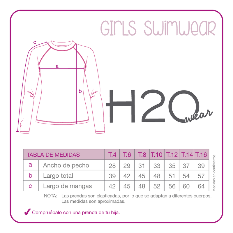 Traje de Baño Niña Polera UV50 +  Manga Larga H2O Wear