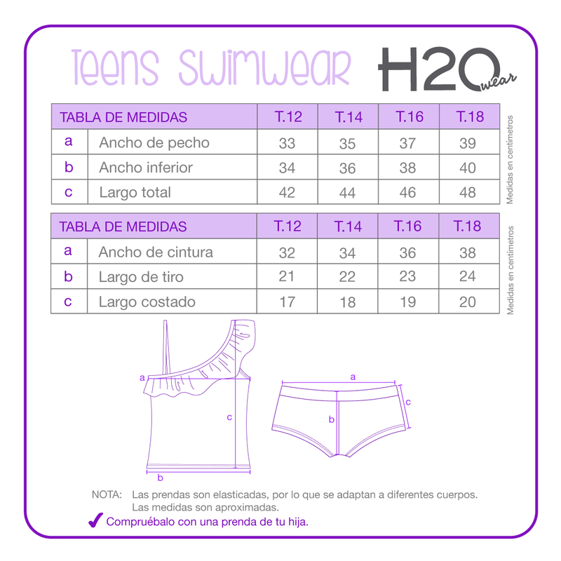 Traje de Baño Niña Teens Tankini UV30+ Hombro H2O Wear