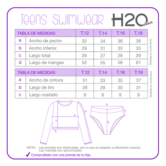 Traje de Baño Niña Teens Crop Top UV30+ H2O Wear