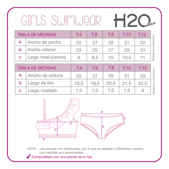 Traje de Baño Niña Bikini UV+30 Un Hombro H2O Wear