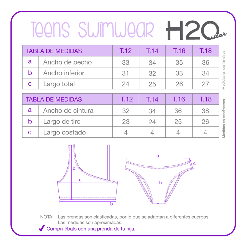 Traje de Baño Niña Teen Bikini UV30+ Un hombro H2O Wear