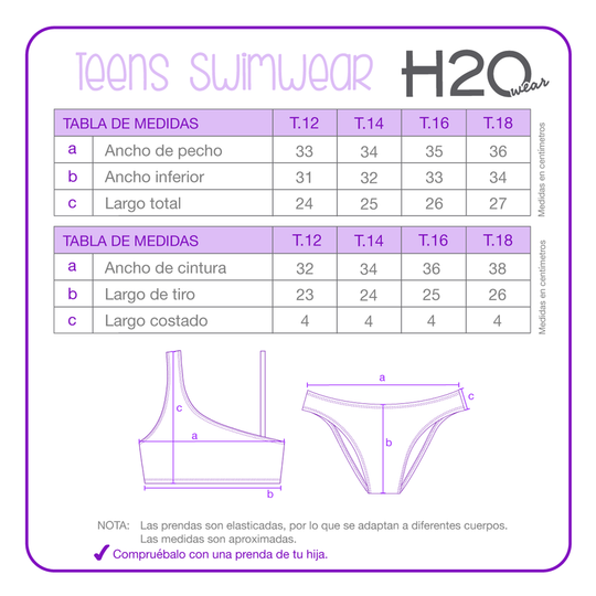 Traje de Baño Niña Teen Bikini UV30+ Un hombro H2O Wear