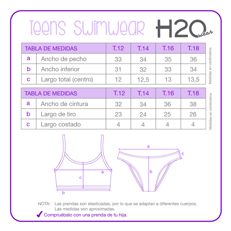 Traje de Baño Niña Teens  Bikini  Estamp. UV30 +  H2O Wear