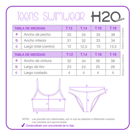 Traje de Baño Niña Teens  Bikini  Estamp. UV30 +  H2O Wear