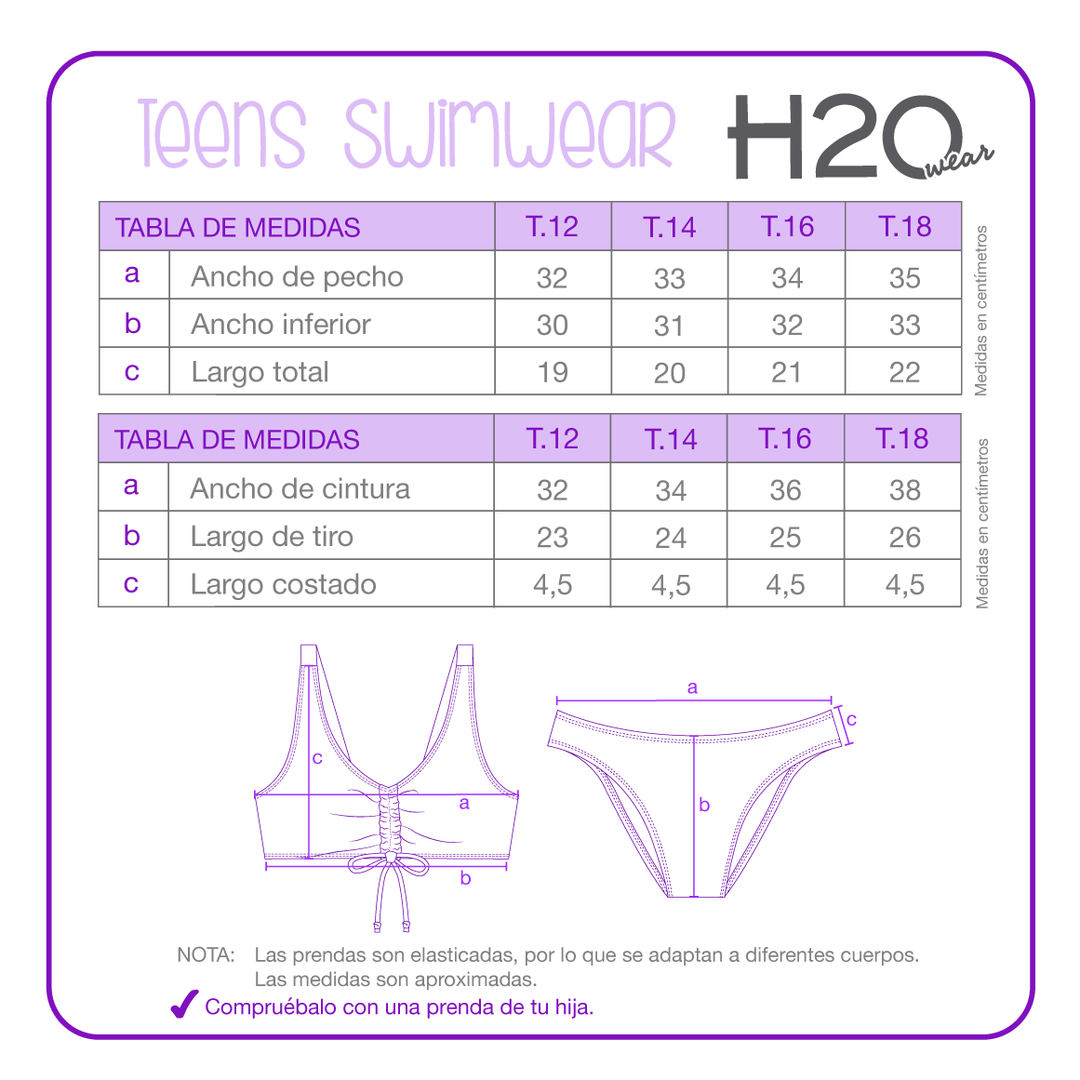 Traje de Baño Niña Teens Bikini  UV50 AOP H2O Wear Negro