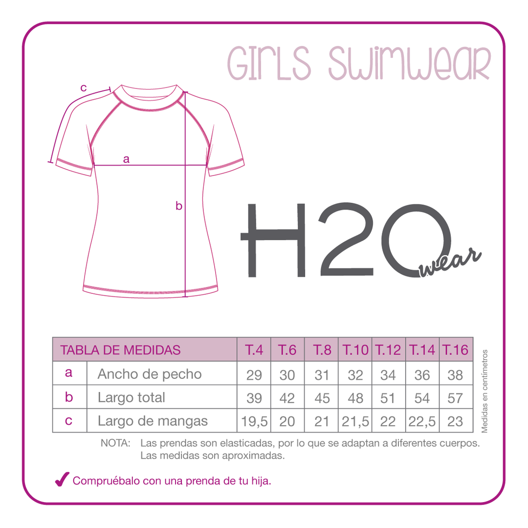 Traje de Baño Niña Polera UV50 M/Corta H2O Wear Calipso