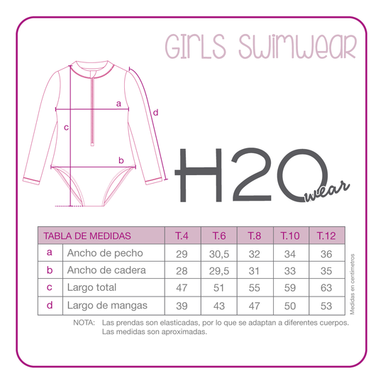 Traje de Baño Niña UV50 M/Larga  H2O Wear Rosado