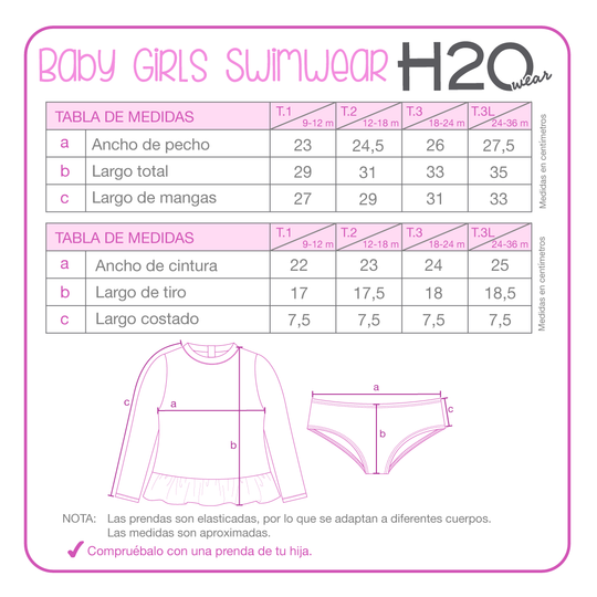 Traje de Baño Bebe Niña Set UV50 M/Larga H2O Wear Rosado