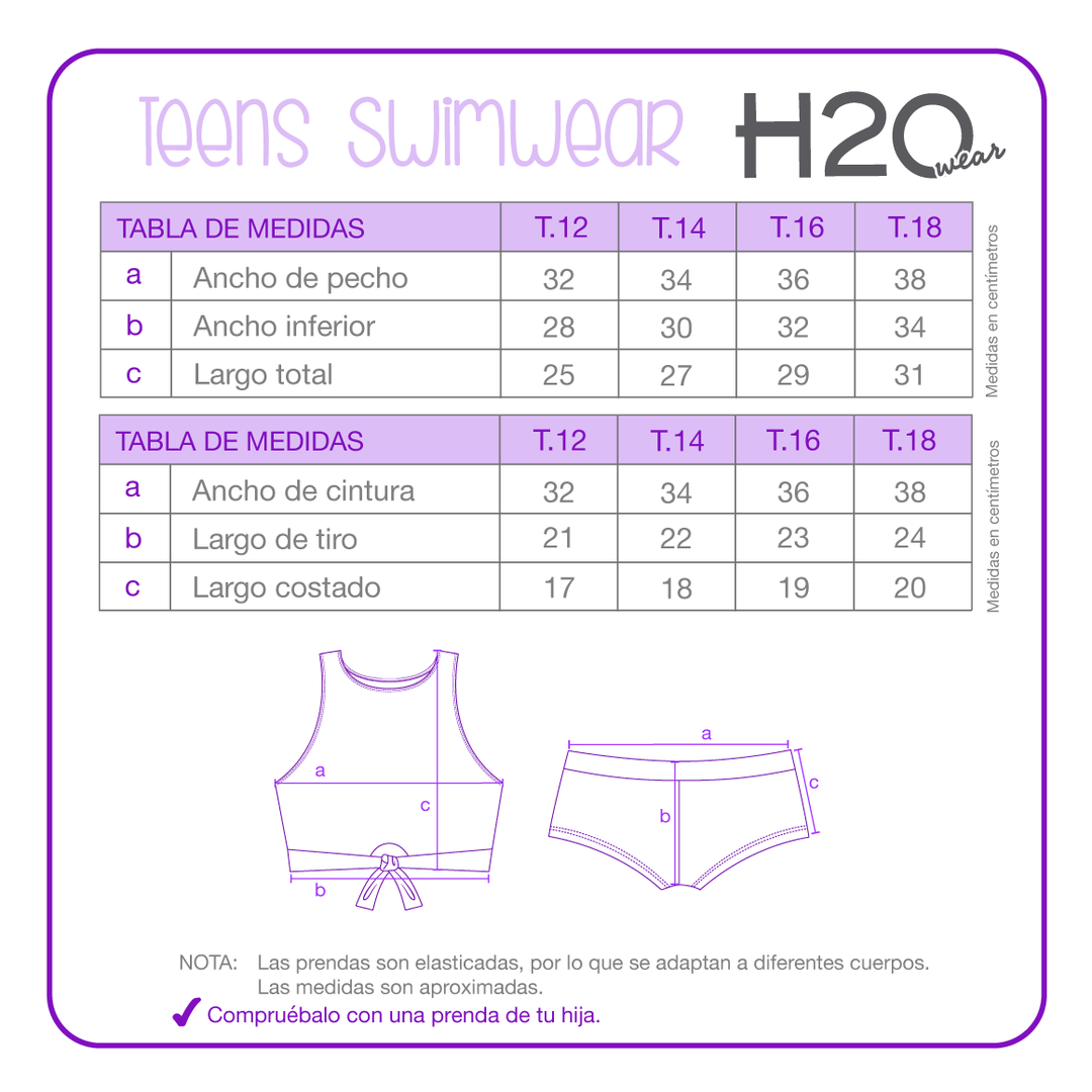 Traje de Baño NiñaTeens Tankini UV50 Crop Top H2O Wear Rosa