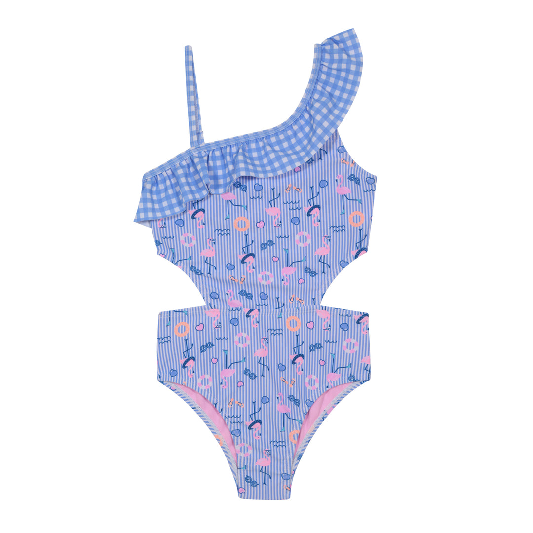 Traje de Baño Niña 1 Hombro Cut Out UV50 H2O Wear Celeste