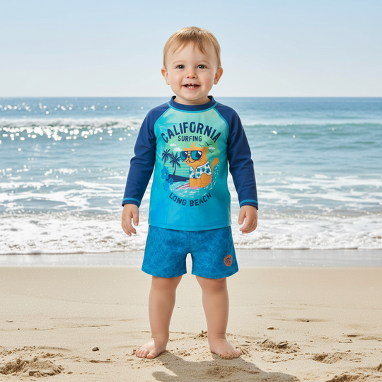 Traje de Baño Bebe Niño Set UV50 M/Larga  Hot Pants H2O wear