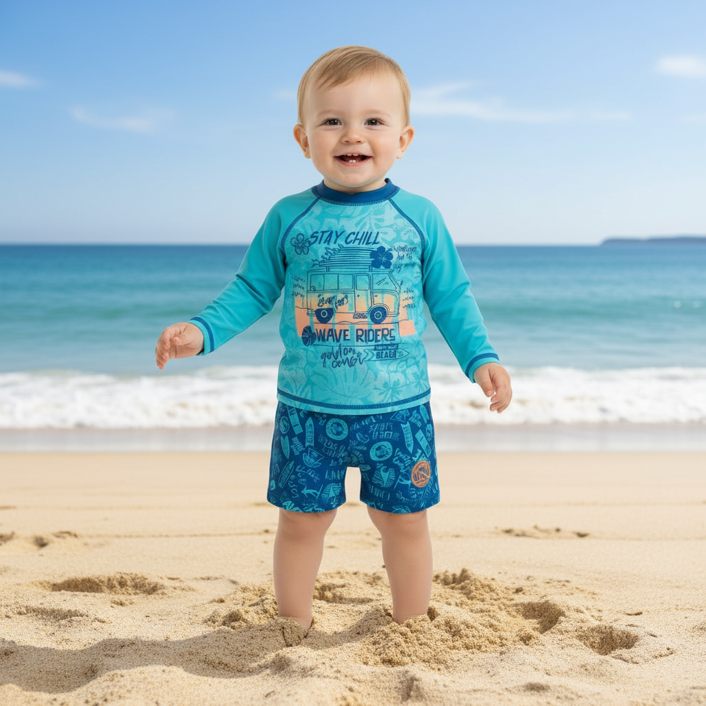 Traje de Baño Bebe Niño Set UV50 M/Larga Hot Pants H2O wear