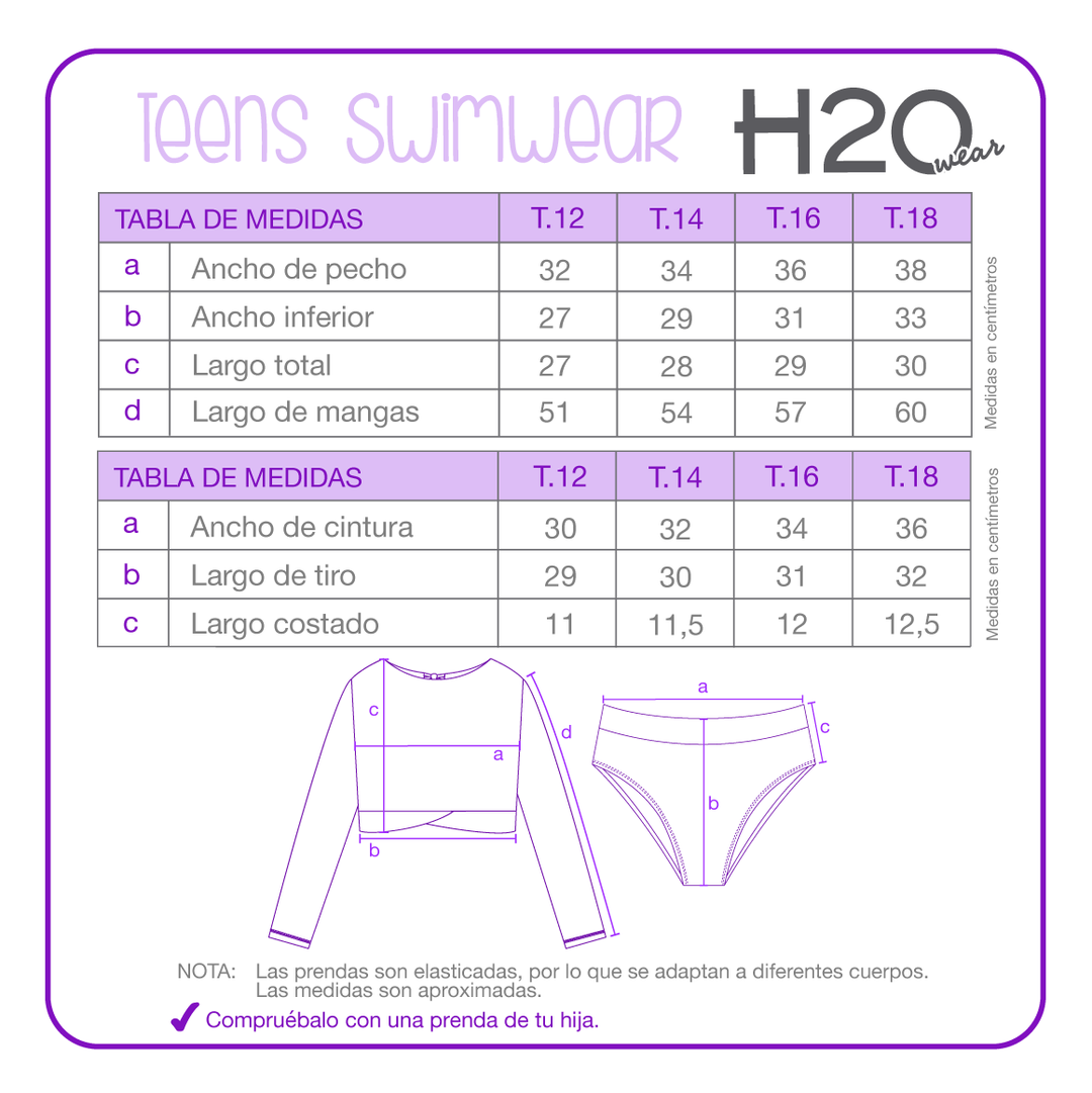 Traje de Baño Niña Teens Tankini UV50 Crop Top  H2O Wear