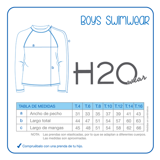 Traje de Baño Niño Polera UV50 M/Larga H2O Wear  Azul