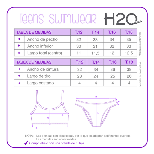 Traje de Baño Niña Teens   Bikini  UV50  H2O Wear Azul