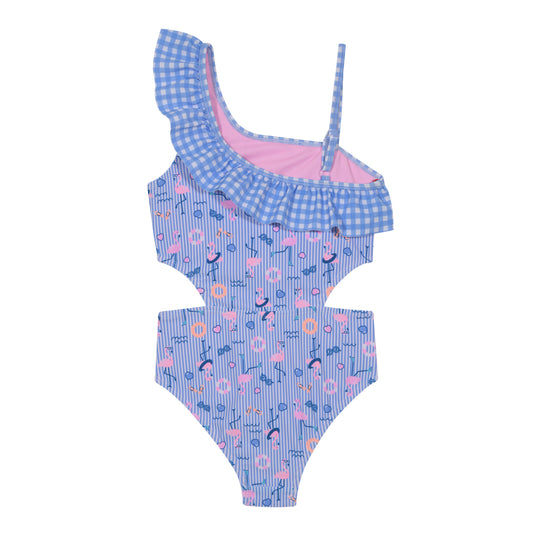 Traje de Baño Niña 1 Hombro Cut Out UV50 H2O Wear Celeste