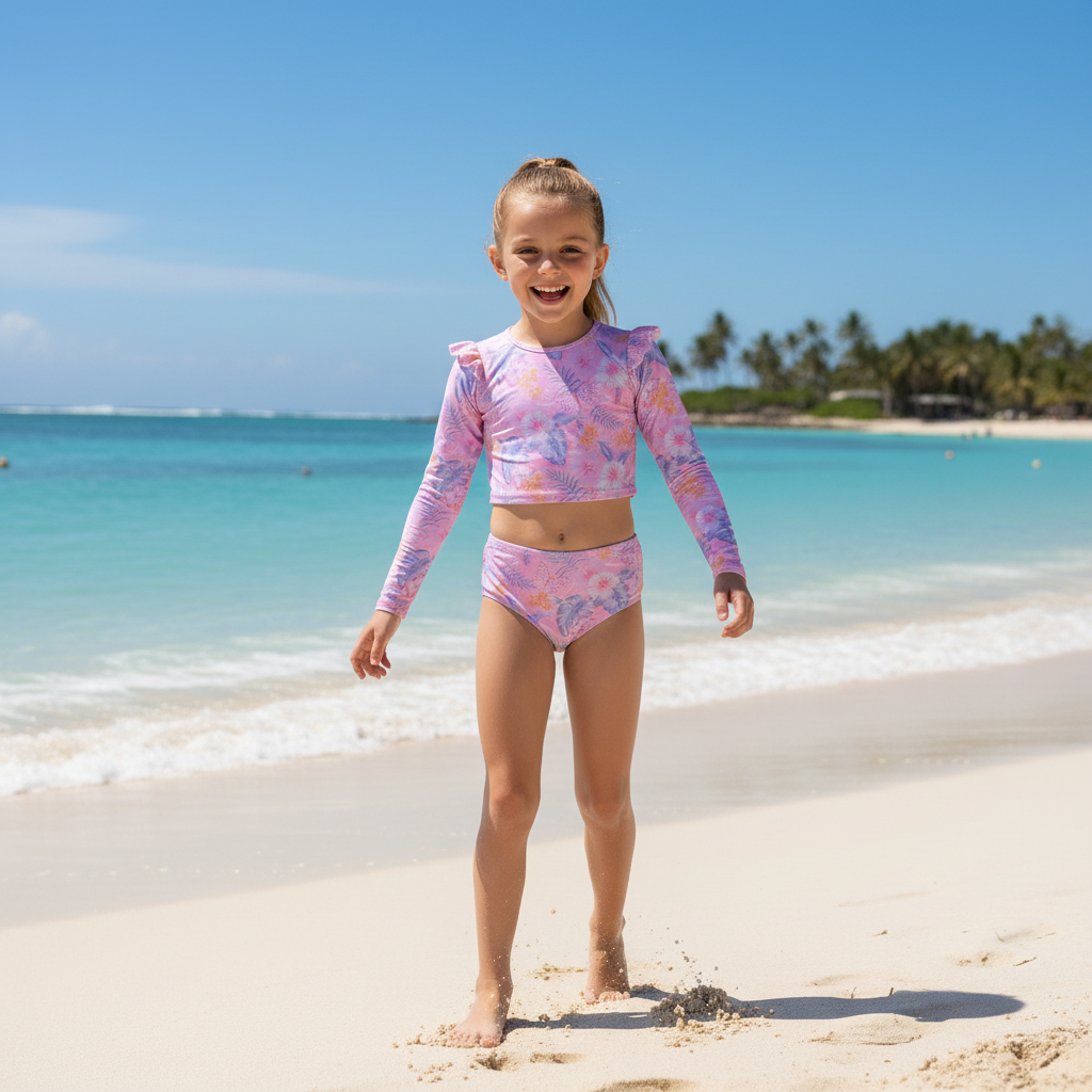 Traje de Baño Niña Tankini Crop Top UV50 H2O Wear Rosado