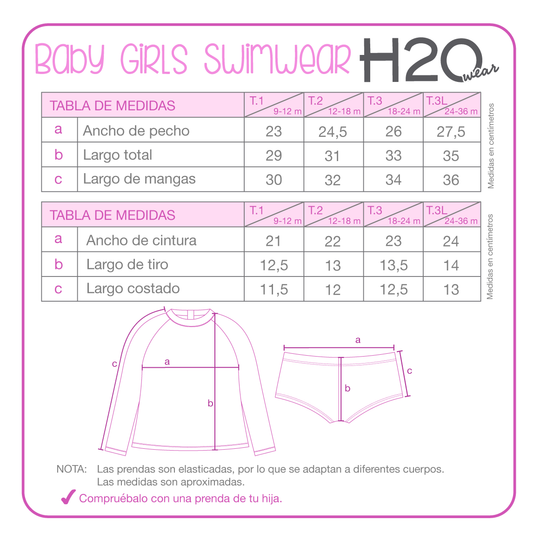 Traje de Baño Bebe Niña Set UV50 M/Larga Disney Princesas