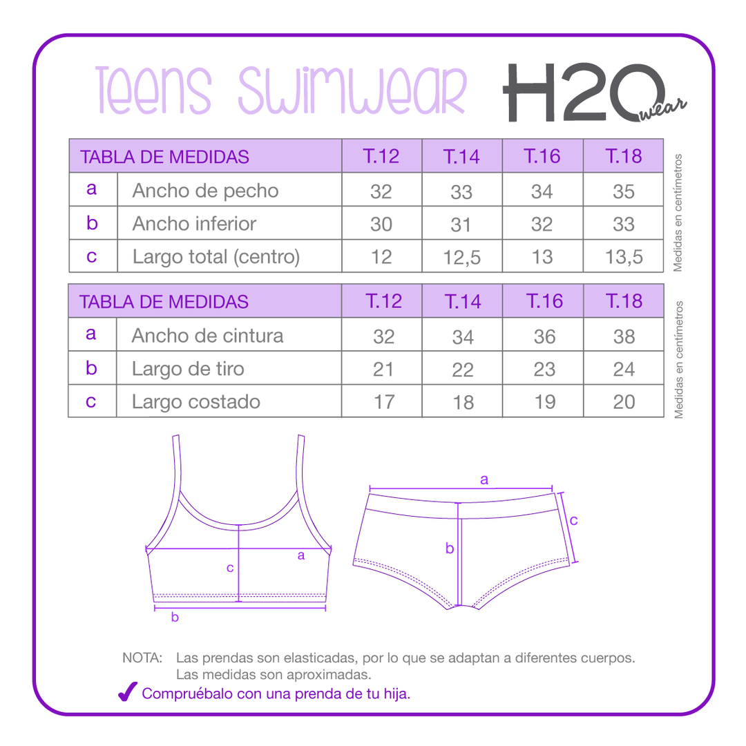 Traje de Baño Niña Teens Bikini UV50 Hot Pant H2O Wear