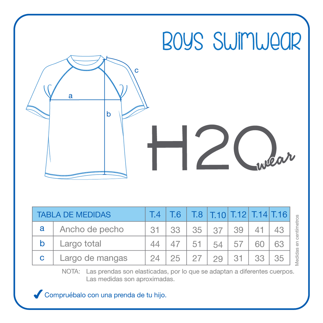 Traje de Baño Niño Polera UV50  M/Corta H2O Wear Azul