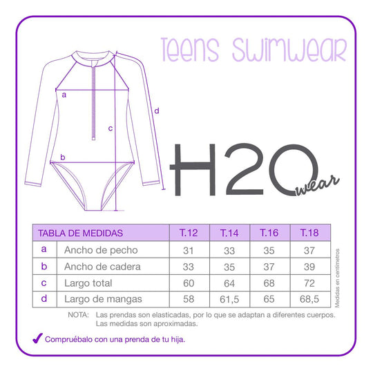 Traje de Baño UV50 Teens Niña Cierre y M.Larga | H2O WEAR