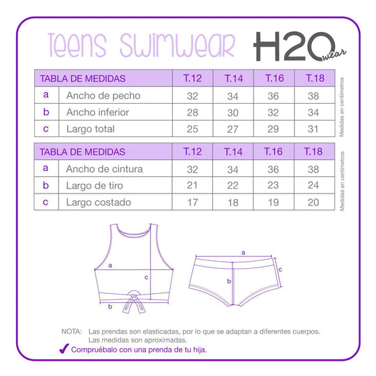 Tankini UV50 Teens Niña Crop Top Amarra | H2O WEAR