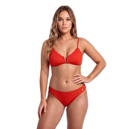 Traje de Baño Bikini Mujer Textura Rib en V Rojo Amaranto|H2O Wear