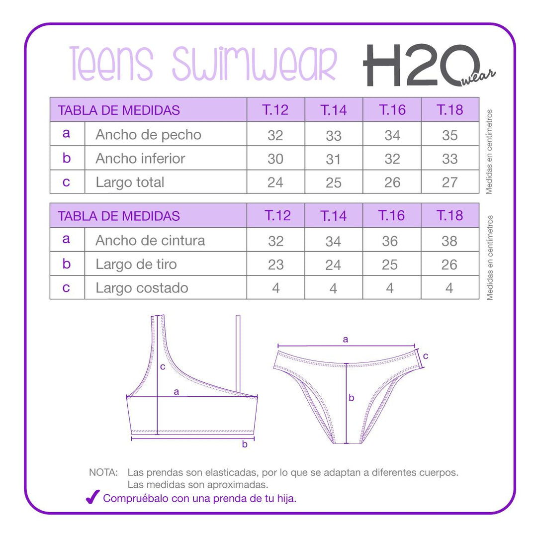 Bikini UV50 Teens Niña Bandeau Sub y Liso | H2O WEAR