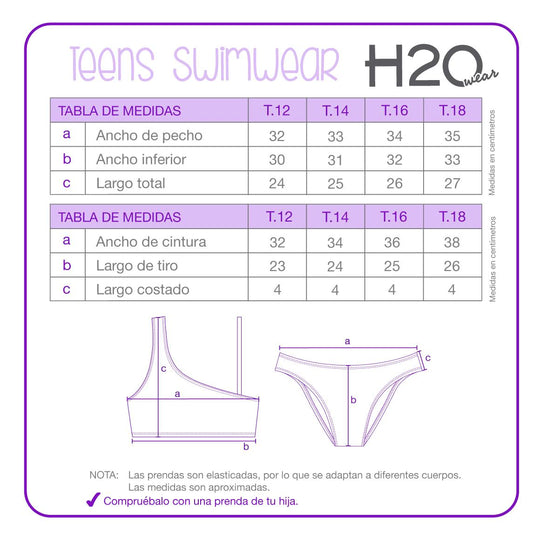 Bikini UV50 Teens Niña Bandeau Sub y Liso | H2O WEAR