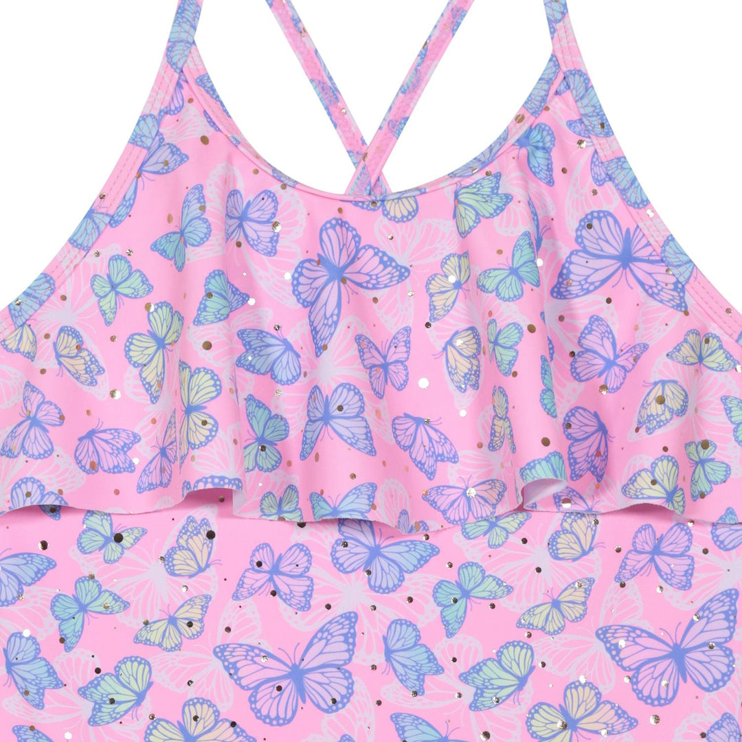 Traje de Baño UV50 Niña Piping Y Vuelo Frontal | H2O WEAR