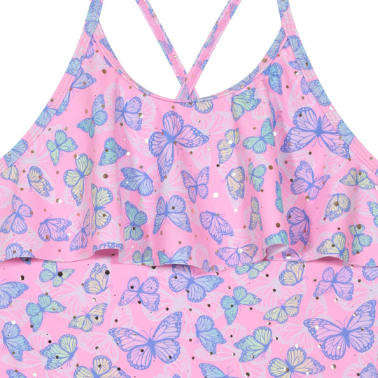 Traje de Baño UV50 Niña Piping Y Vuelo Frontal | H2O WEAR